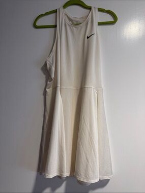 Nike White A-Line Sleeveless Tennis Dress with Black Swoosh